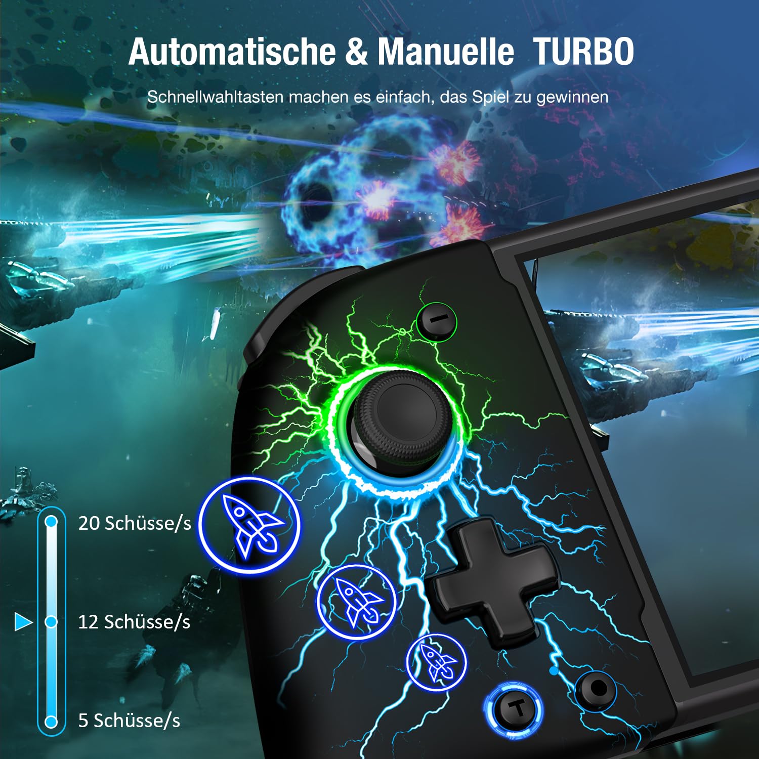 Elegamefy One-Piece Joypad Controller di ricambio per Nintendo Switch Controller/OLED, Switch Pro Controller con luce RGB fredda, programmabile/doppia vibrazione, turbo/wakeup