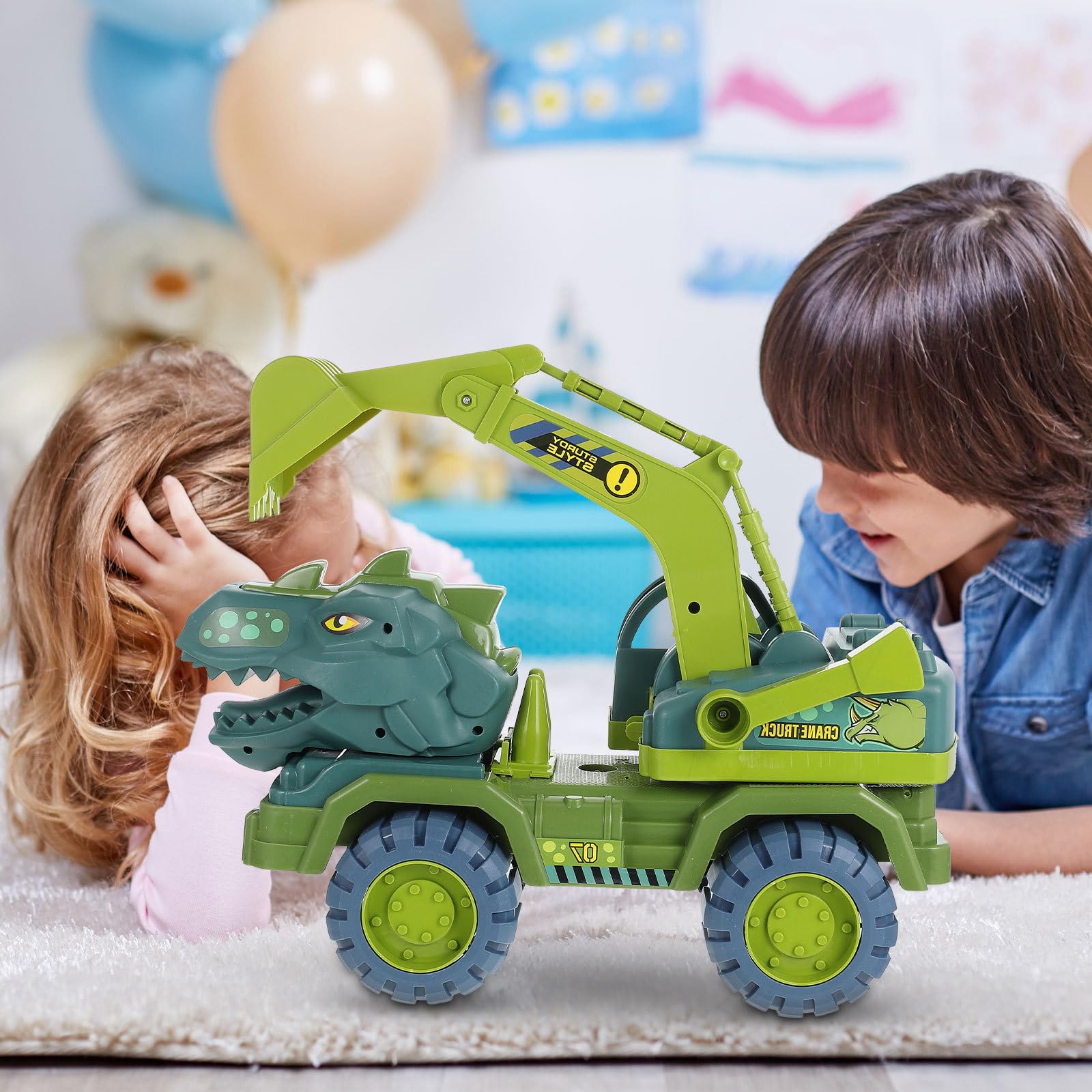 Toyvian Giocattolo per Auto a Traino Dinosauro Grande in Plastica Resistente Veicolo Giocattolo Interattivo per Stimolare la Manualità e Gioco Genitore-Figlio