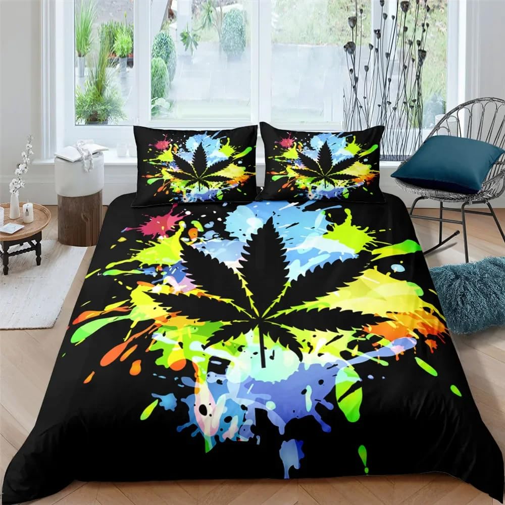 QBIDCSX Bedding Double Bed Set Coloured Maple Leaves Bedding Double Bed Set - Microfibre Quilt Cover 230x220 cm - Comforter Cover with 2 Pillowcases(Double)