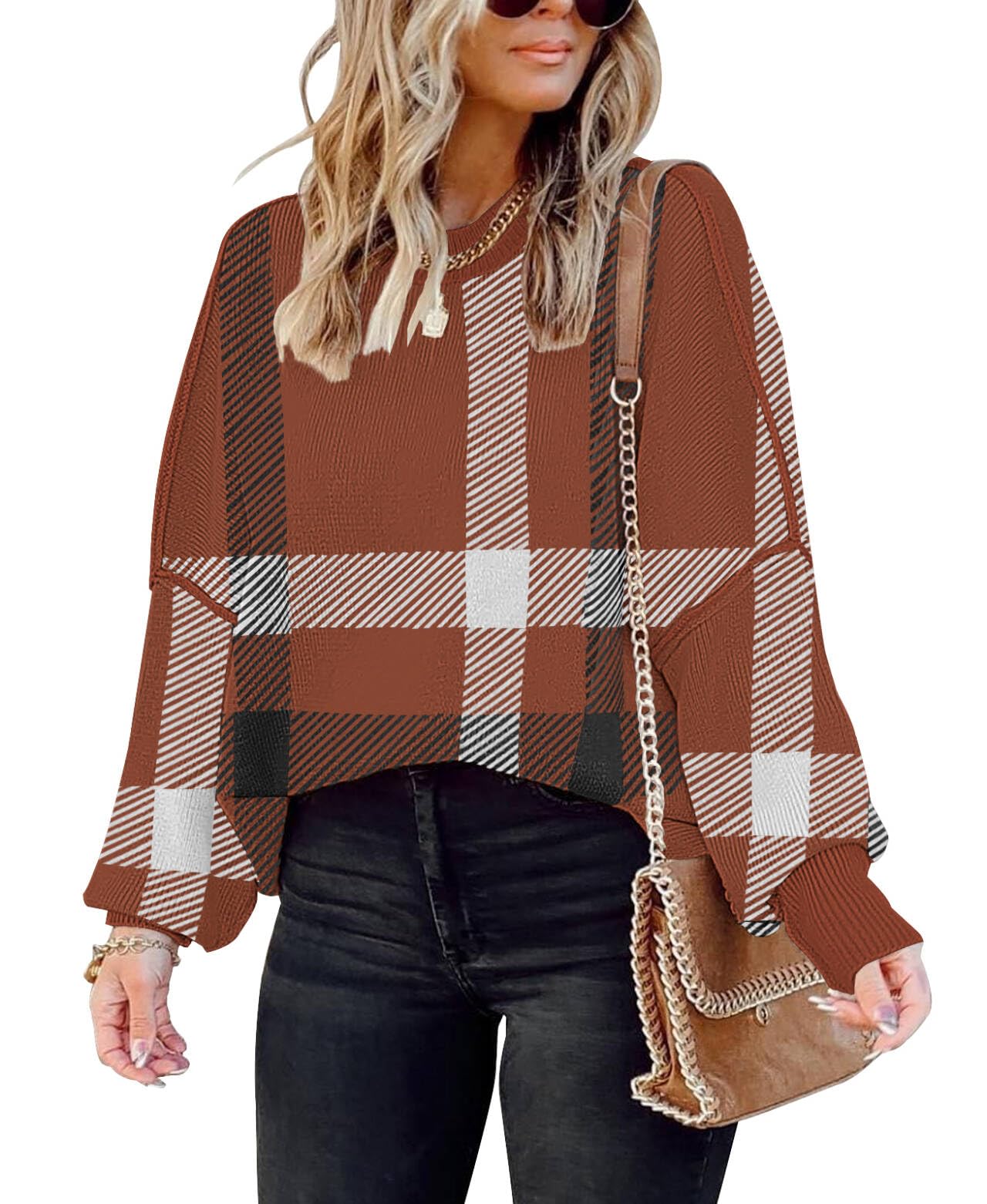 SAUKOLE Womens Sweaters Batwing Sleeve Side Slit Loose Knit Pullover Tops