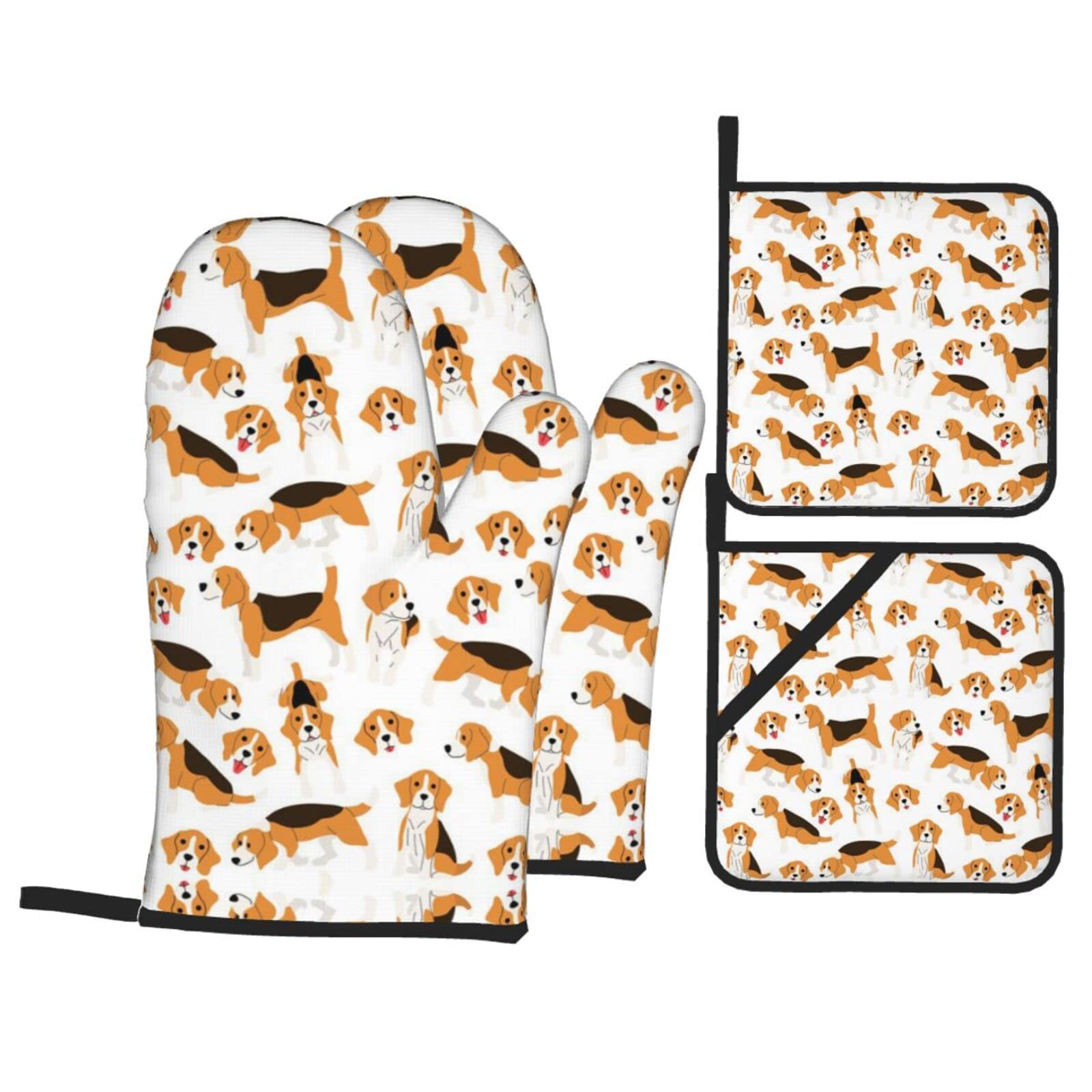 Dog Oven Mitt and Pot Holder 4-Piece Set for Kitchen, Outdoor Grill, Baking
