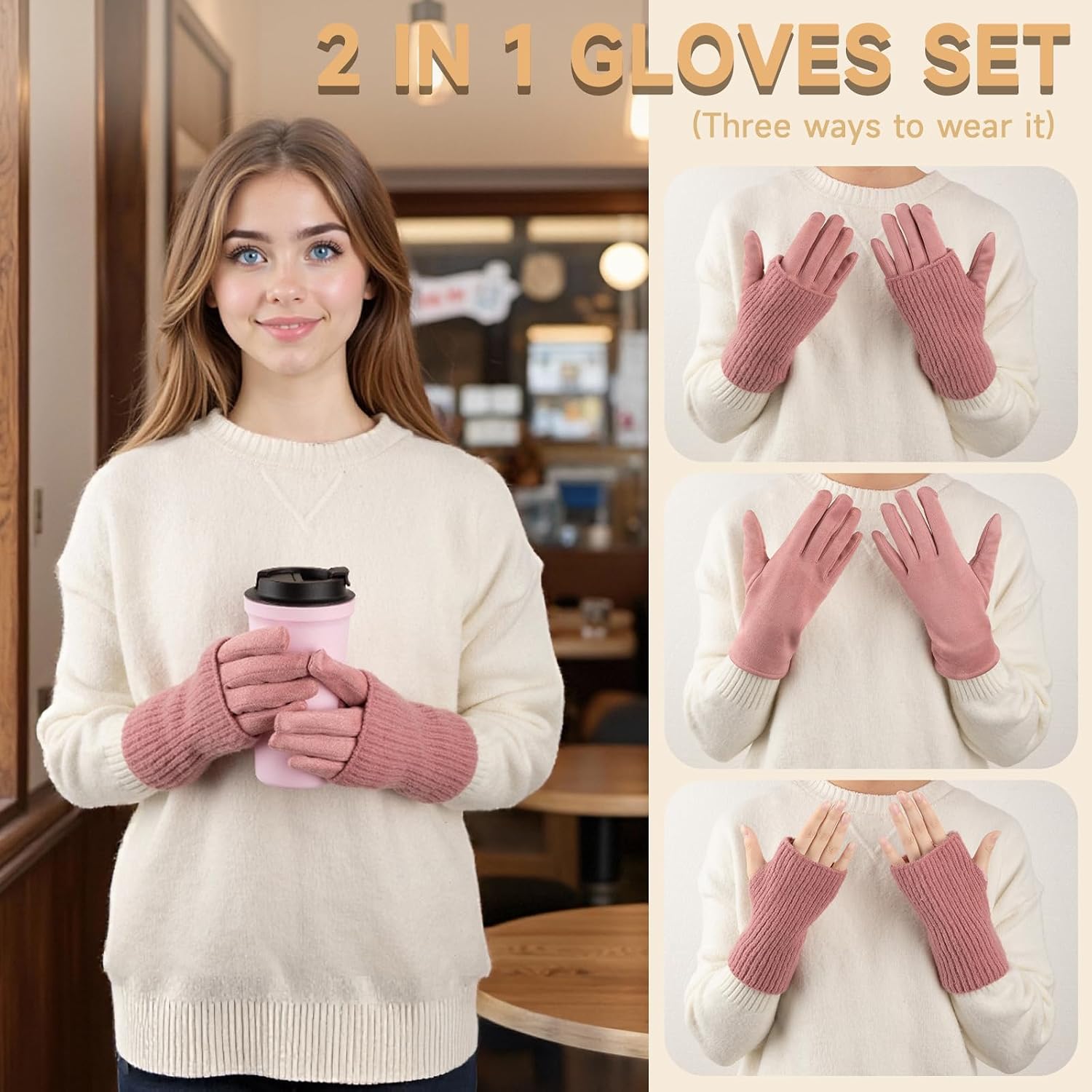 Winter Fingerless Gloves for Women Warm Gloves Knit Arm Warmers Wrist Mittens for Cold Weather
