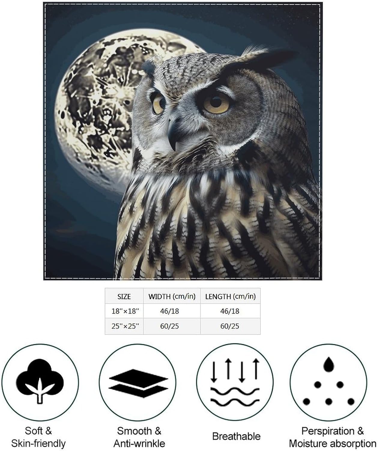 Owl Moon Multi-purpose Bandanas 18 X 18 Inch for Men Women image 2