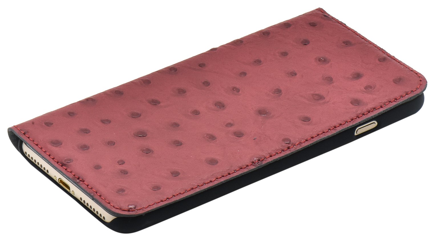 TELLUR Book Case Magnetic Genuine Leather with Ostrich Print for iPhone 7 Plus, Red
