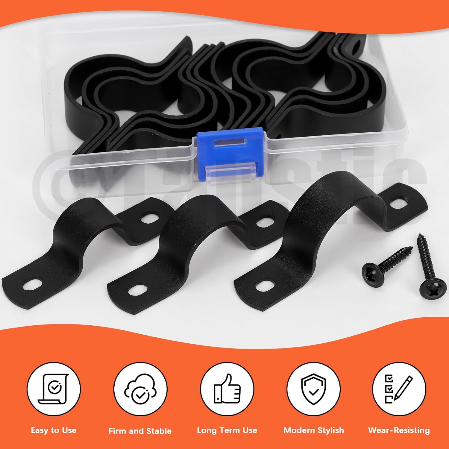 Tanstic 15Pcs Black Two Hole Pipe Strap, 3/4” 1” 1-1/4” Two Hole Strap U Bracket Rigid Pipe Strap Pipe Strap Clamp with Phillips Modified Truss Head Wood Screws for Fixing Pipe, Conduit, U Bracket