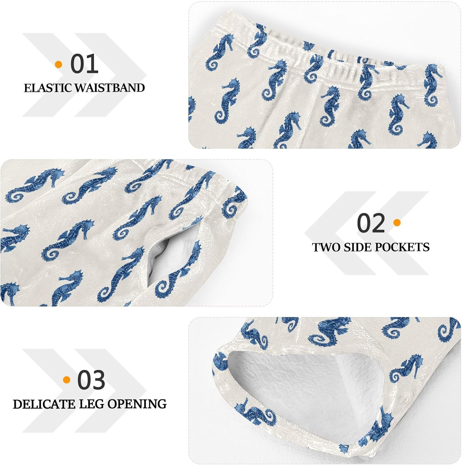 Cute Hand-Drawn Seahorse Boys Pants for Kids Fleece Bottoms Long Jogger Pants Trousers with Pockets Size 6-14Y