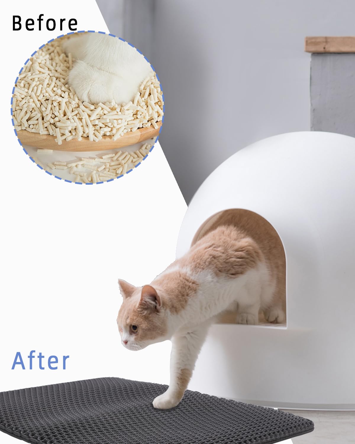 TIDEVAN Tappetino per Lettiera Gatti 60x40 cm Tappeto Gatti Lettieragatto Tappetini Tappetino Gatto Grandi Fori Tappetino Impermeabile Doppio Strato Tappetino Lettiera Gatto a Nido d'Ape (Nero)