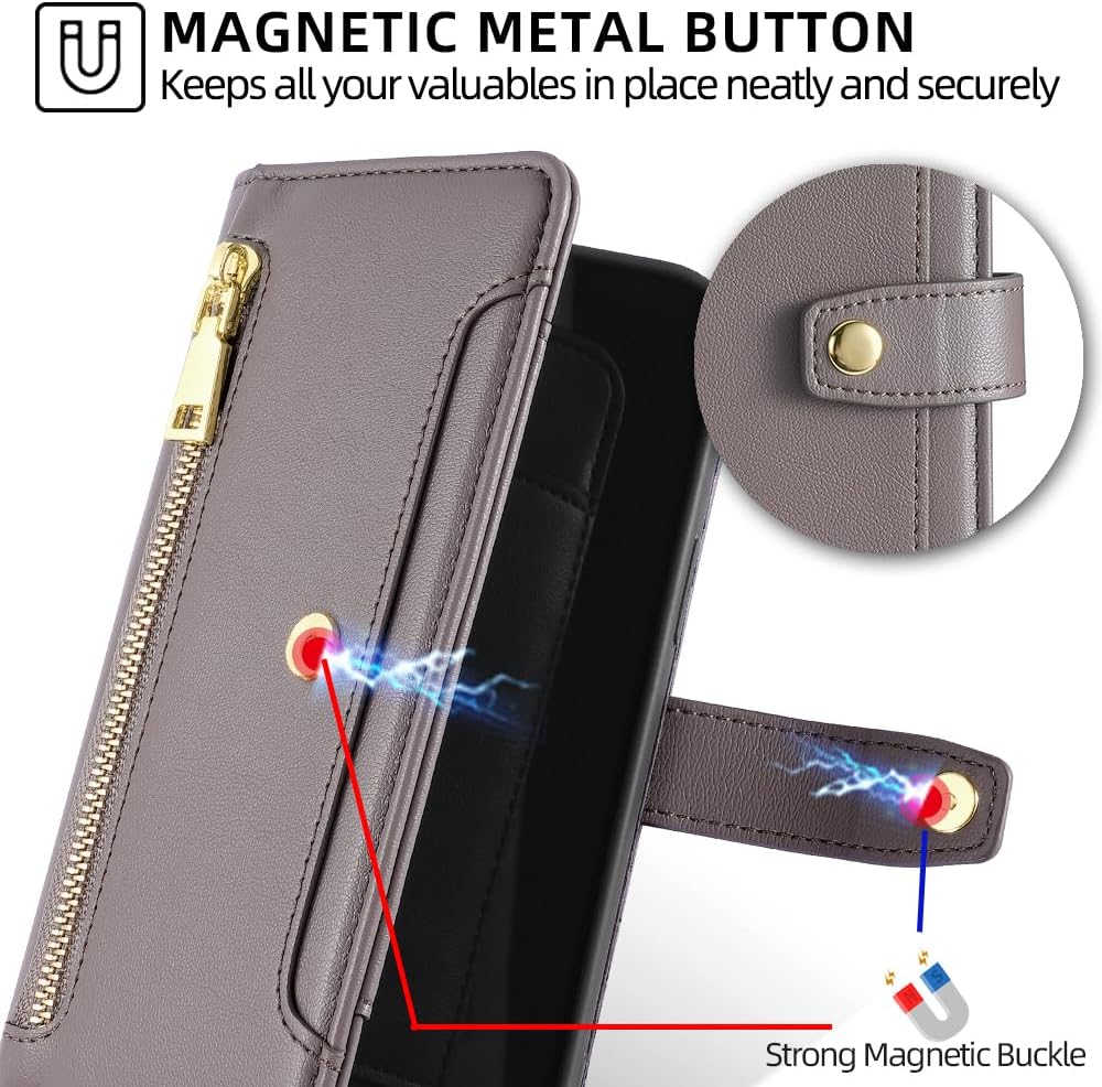 Cover Compatible with Huawei Mate 10 Lite/Maimang 6 / Nova 2i,Compatible with Honor 9i (India) Zipper Wallet【6 Card Slot】【Flip Stand】【Magnetic Clasp】【Phone Case】 Lanyard Green