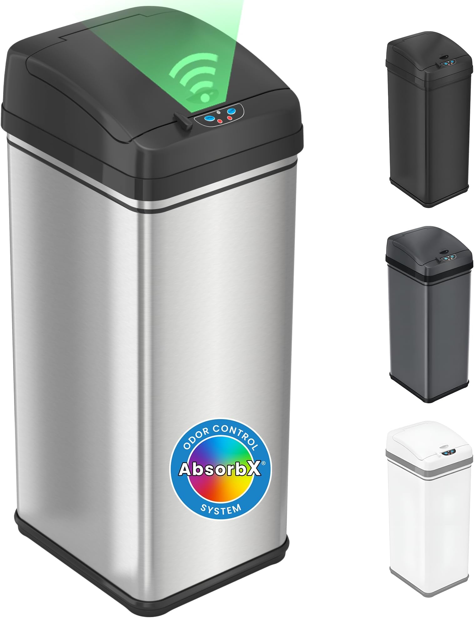 iTouchless 13 Gallon Kitchen Trash Can with Lid and Odor Filter, Motion Sensor Stainless Steel Rectangular Trashcan for Home Office Work Bedroom Living Room Garage Large Capacity Slim Wastebasket