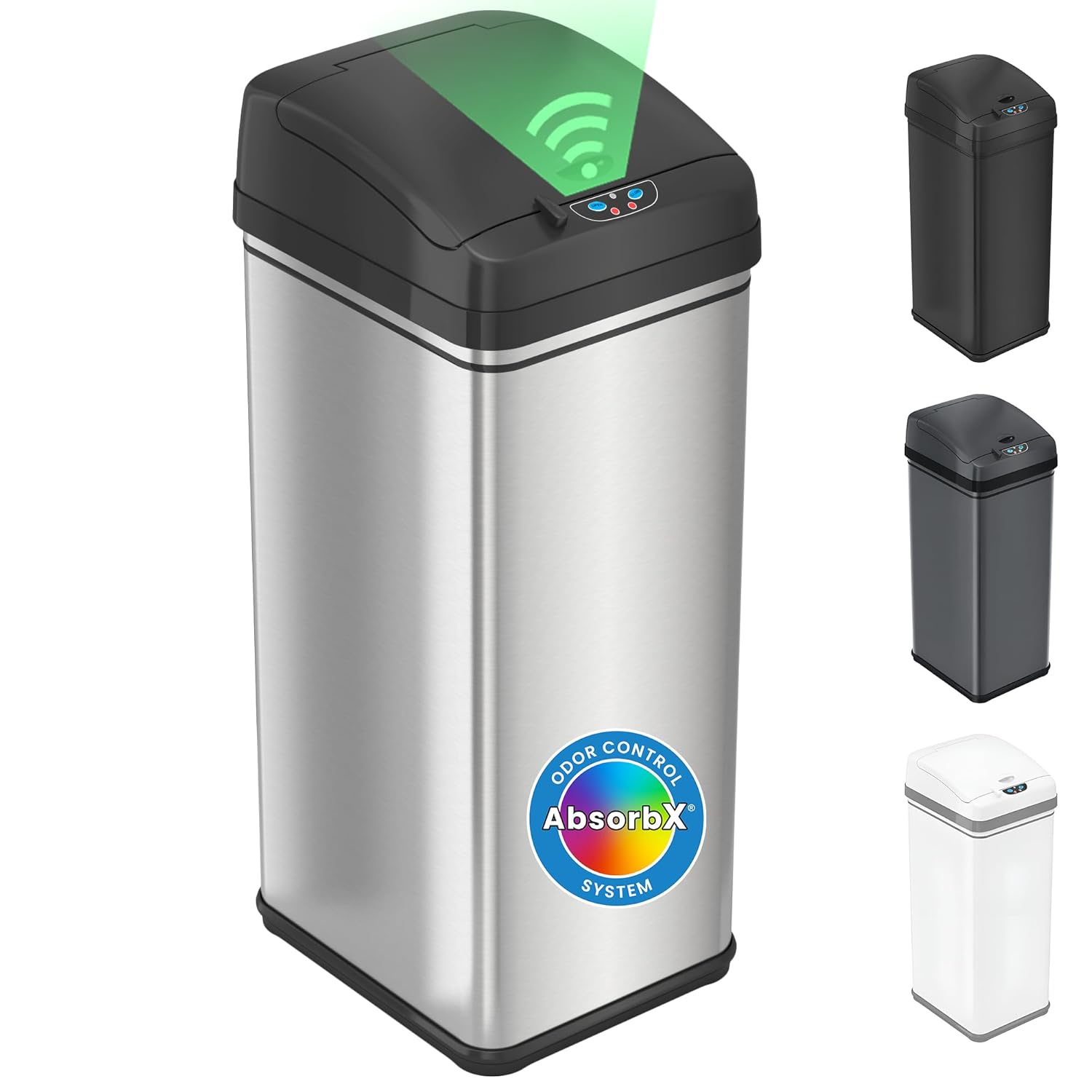 iTouchless 13 Gallon Kitchen Trash Can with Odor Filter Automatic Motion Sensor Bin Soft-Close Stainless Steel Slim Wastebasket