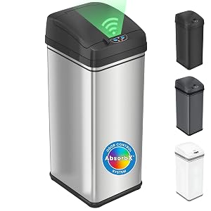 iTouchless 13 Gallon Kitchen Trash Can with Odor Filter Automatic Motion Sensor Bin Soft-Close Stainless Steel Slim Wastebasket