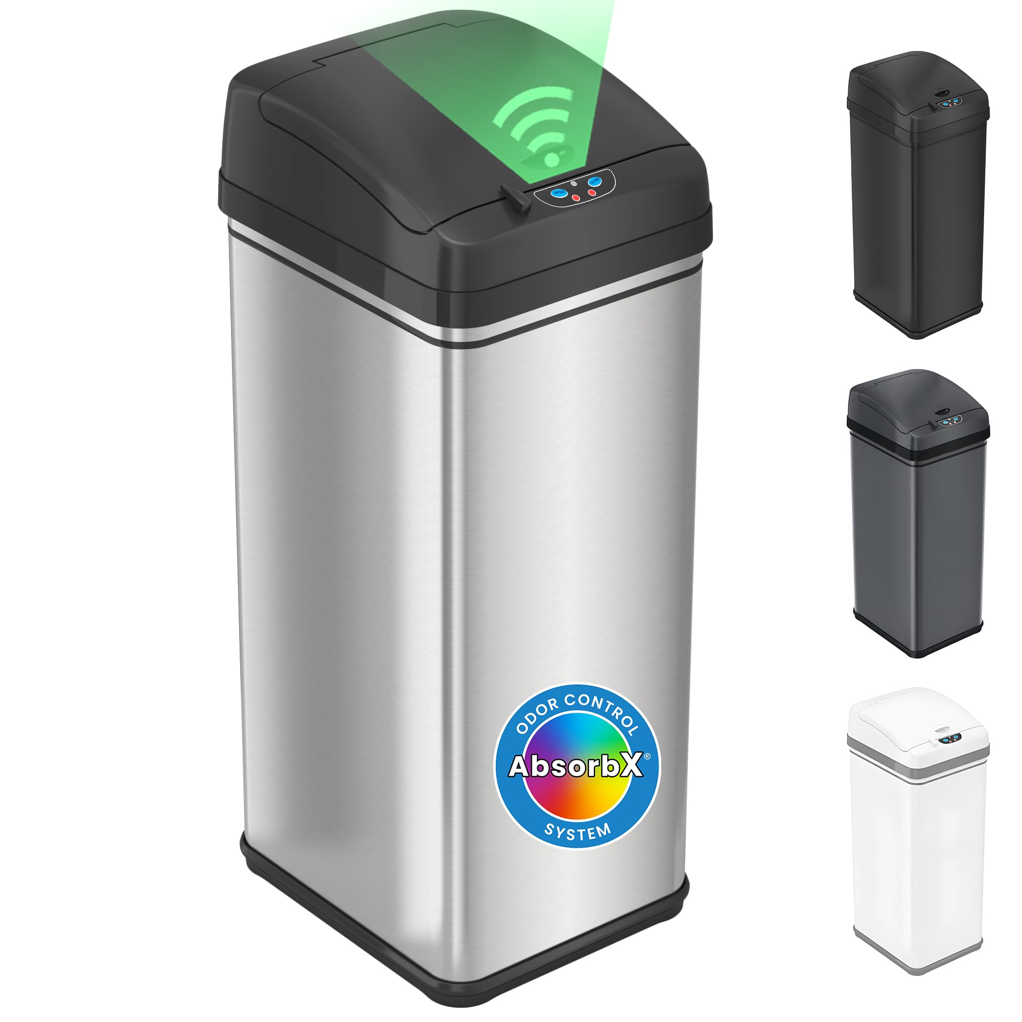 iTouchless 50 Liter / 13 Gallon Kitchen Trash Can with Lid & Odor Filter – Motion Sensor Stainless Steel Garbage Bin for Home, Office, or Garage – Slim, Large Capacity Design