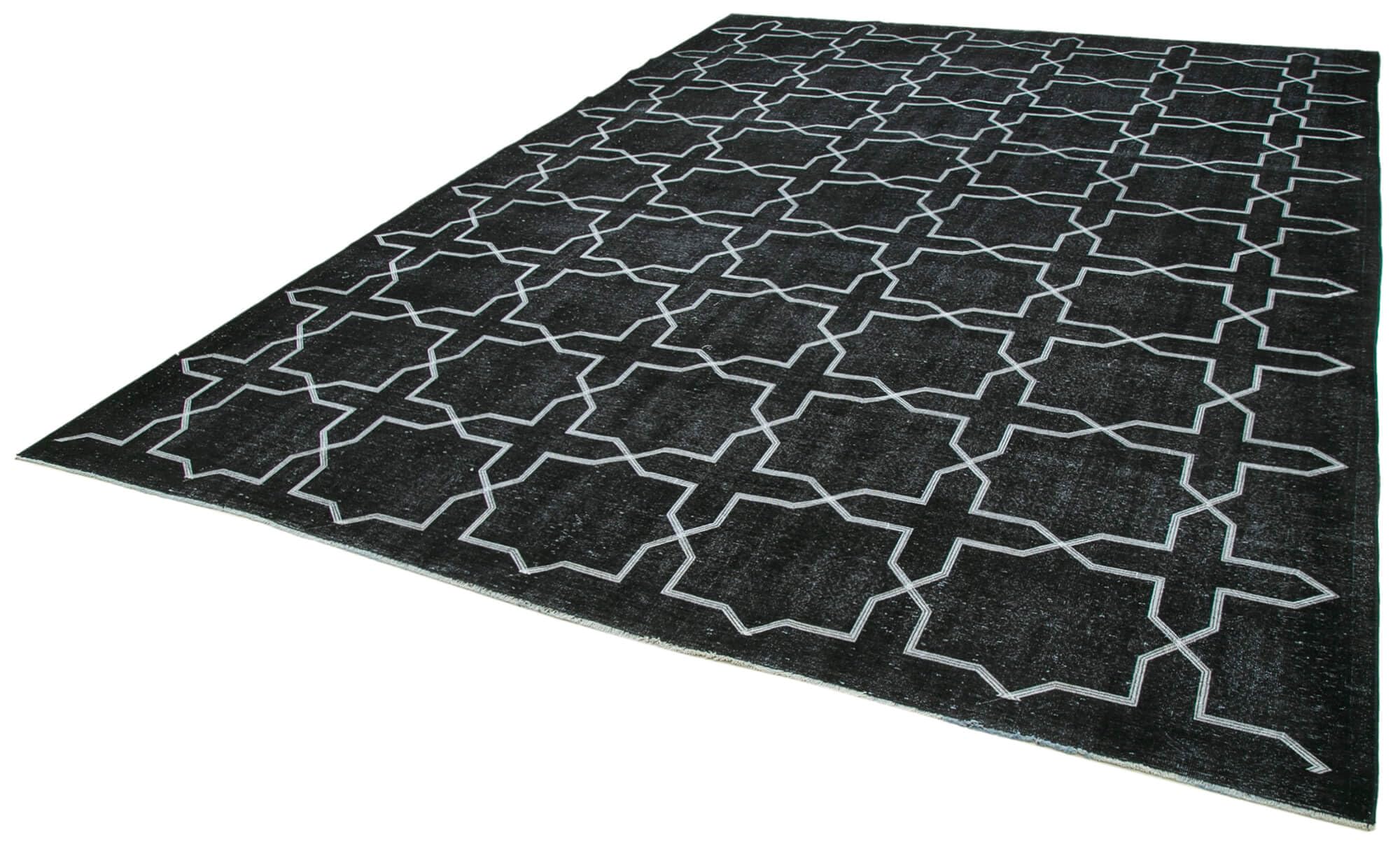 95 x 130 - 286 x 395 Cm Geometric Carpet Black Geometric Bohemian Wool Cotton Handmade Handknotted Vintage
