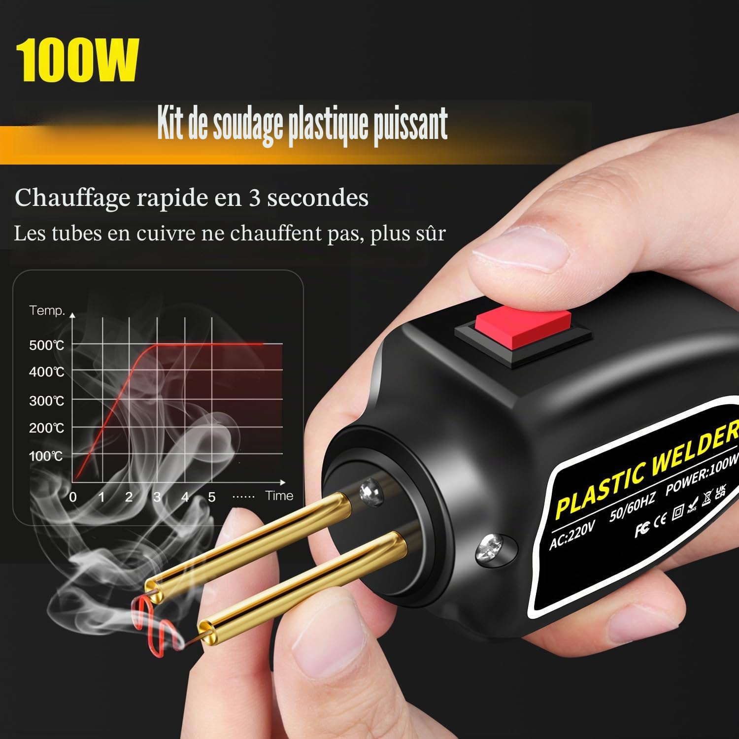 Machine de soudage en plastique 100W, kit de réparation de pare-chocs de voiture, agrafeuse à chaud avec 200 clous de soudage, plat/coin extérieur/coin intérieur/boucles