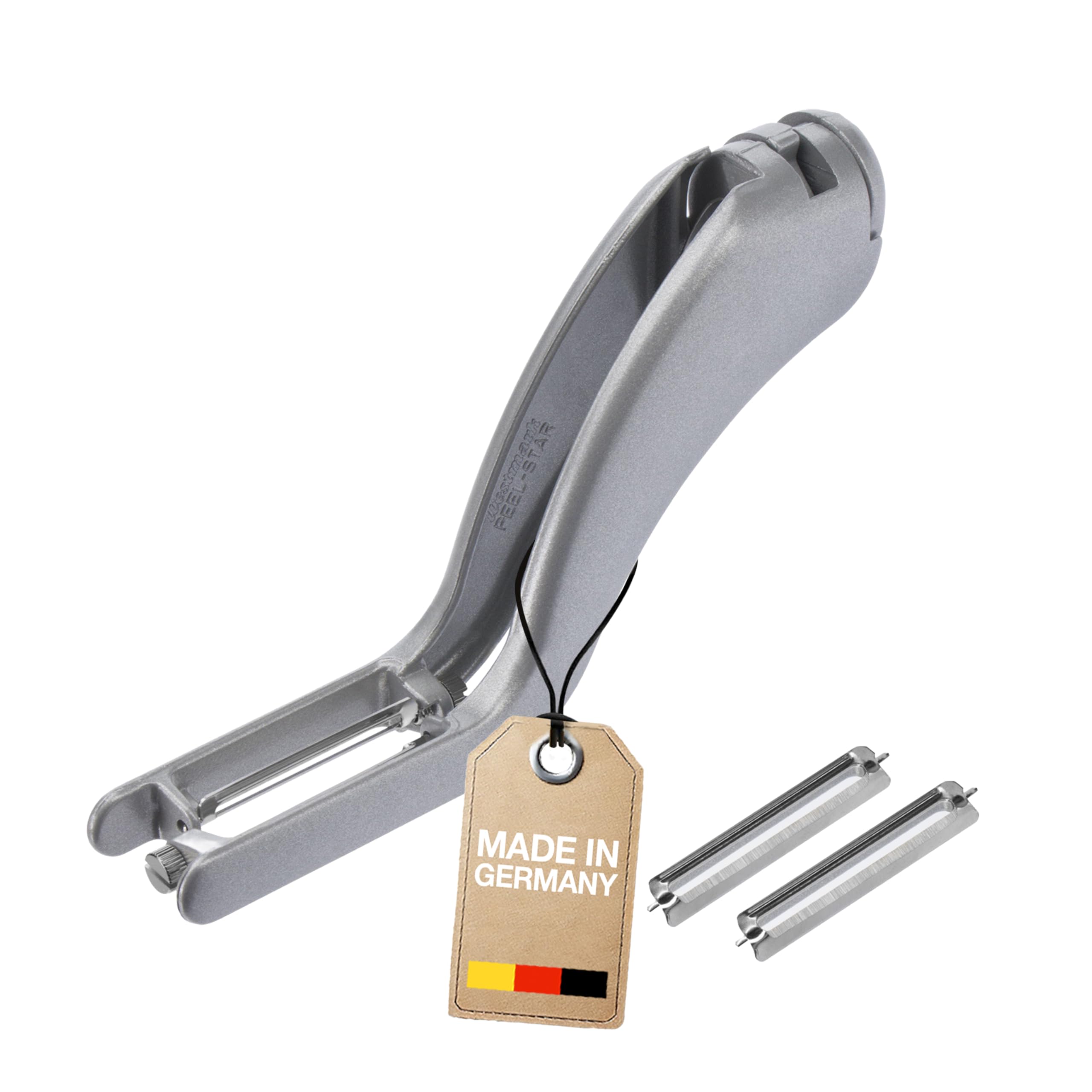 Westmark Gemüse- und Doppelschäler/Spargel-Schäler, inklusive 2 Ersatz-Edelstahlklingen, Peel-Star Alu, Hochwertiges Aluminium mit lebensmittelechter Beschichtung, 605022E6