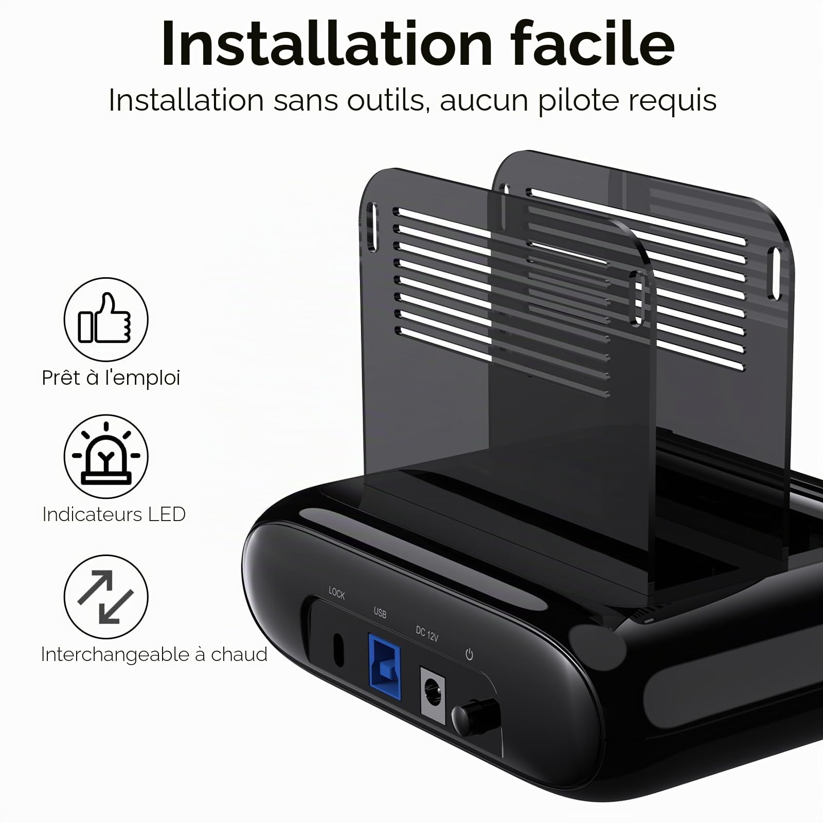 Wavlink Station d'accueil pour disques durs externes Support 2x20TB,USB 3.0 vers SATA I/II/III pour disques durs de 2,5 ou 3,5 Pouces,SSD avec Fonction de clonage Hors Ligne,Support UASP SATA 5Gbps