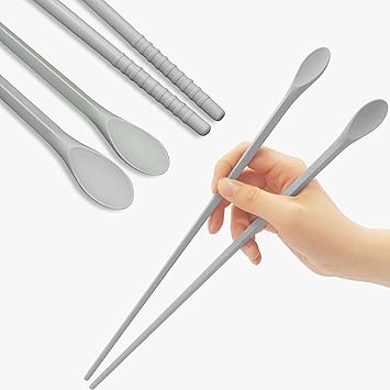 Reusable Long Silicone Cooking Chopsticks with Spoon