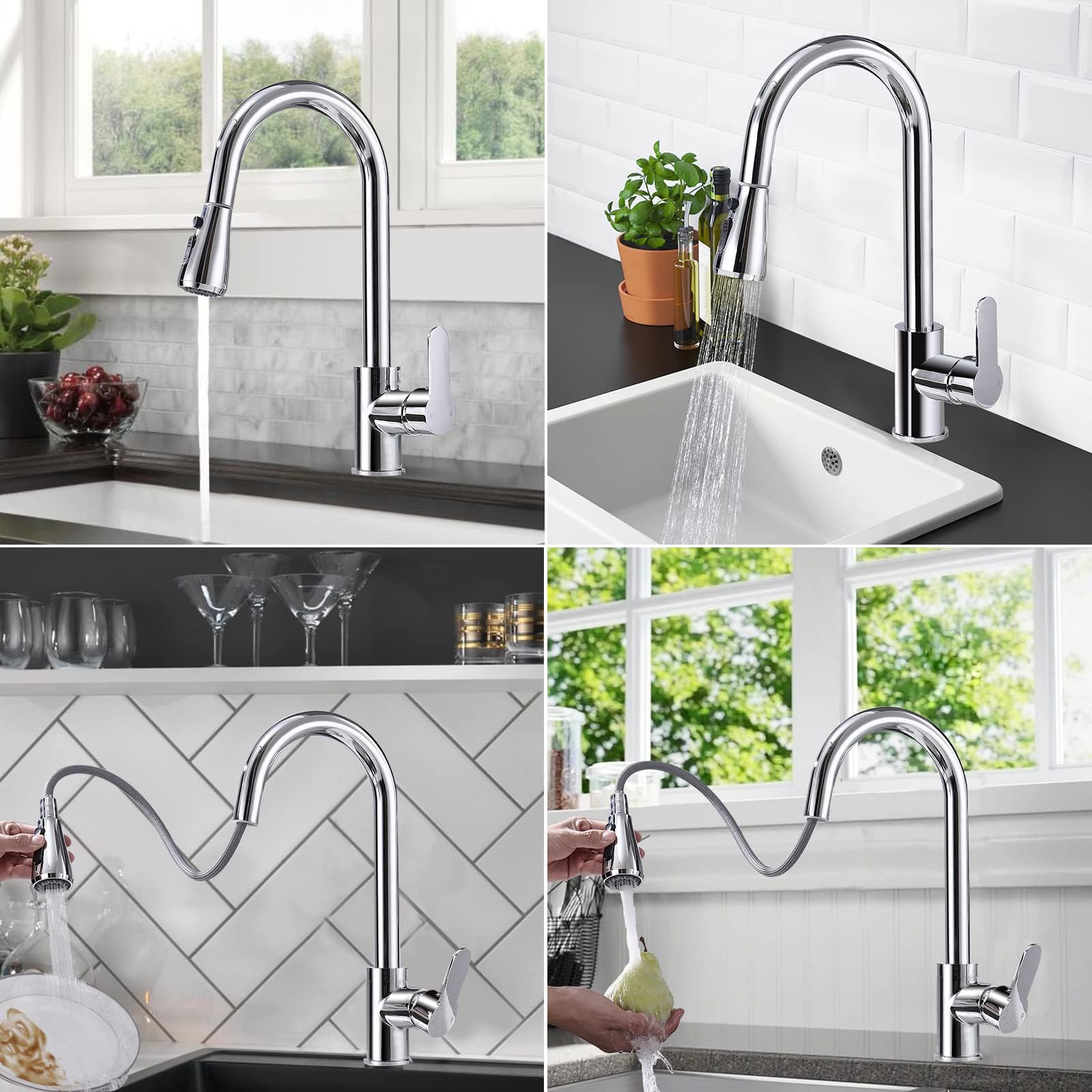 Rubinetto Cucina Con Doccetta Estraibile - Acciaio Inox Nero, Due Getti (spray E Flusso), Tubo 40 Cm, Rotazione 360°, Facile Installazione