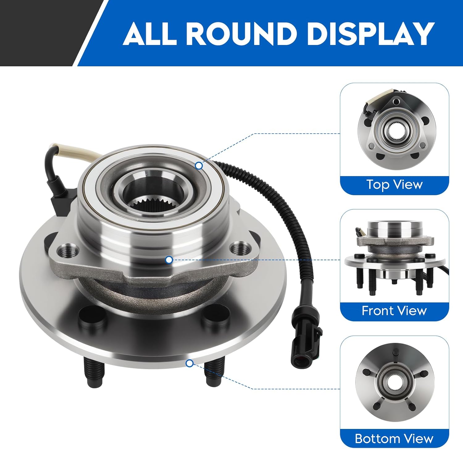 515029 4WD ONLY Front Wheel Bearing & Hub Assembly for 2000-2004 Ford F150 4x4 4WD, for 2004 F-150 Heritage 4WD, 5 Lugs w/ABS Hubs Assemblies 2001 2002