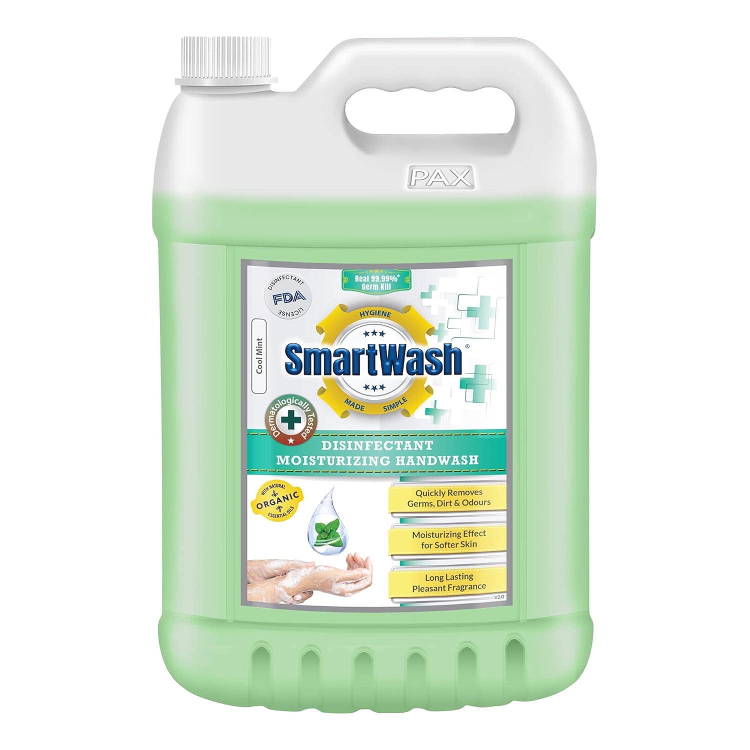 Moisturizing HandWash Soap with Extra Strong Germ Disinfectant Protection (Cool Mint), 5L
