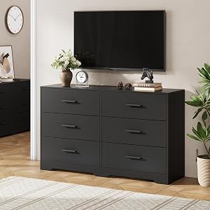 Chest of Drawers with 6 Drawers, Modern Drawer Dresser Durable Structure with Deep Drawers,Anti-Tipping Device for Home,Office, Living Room