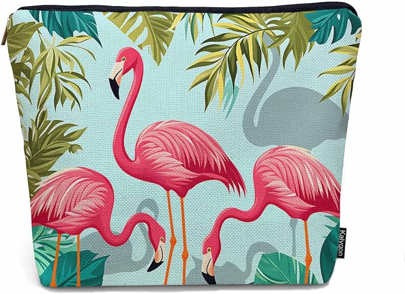 Necessaire de maquiagem Kalygon Flamingo Tropical com zíper, 23 x 18 cm