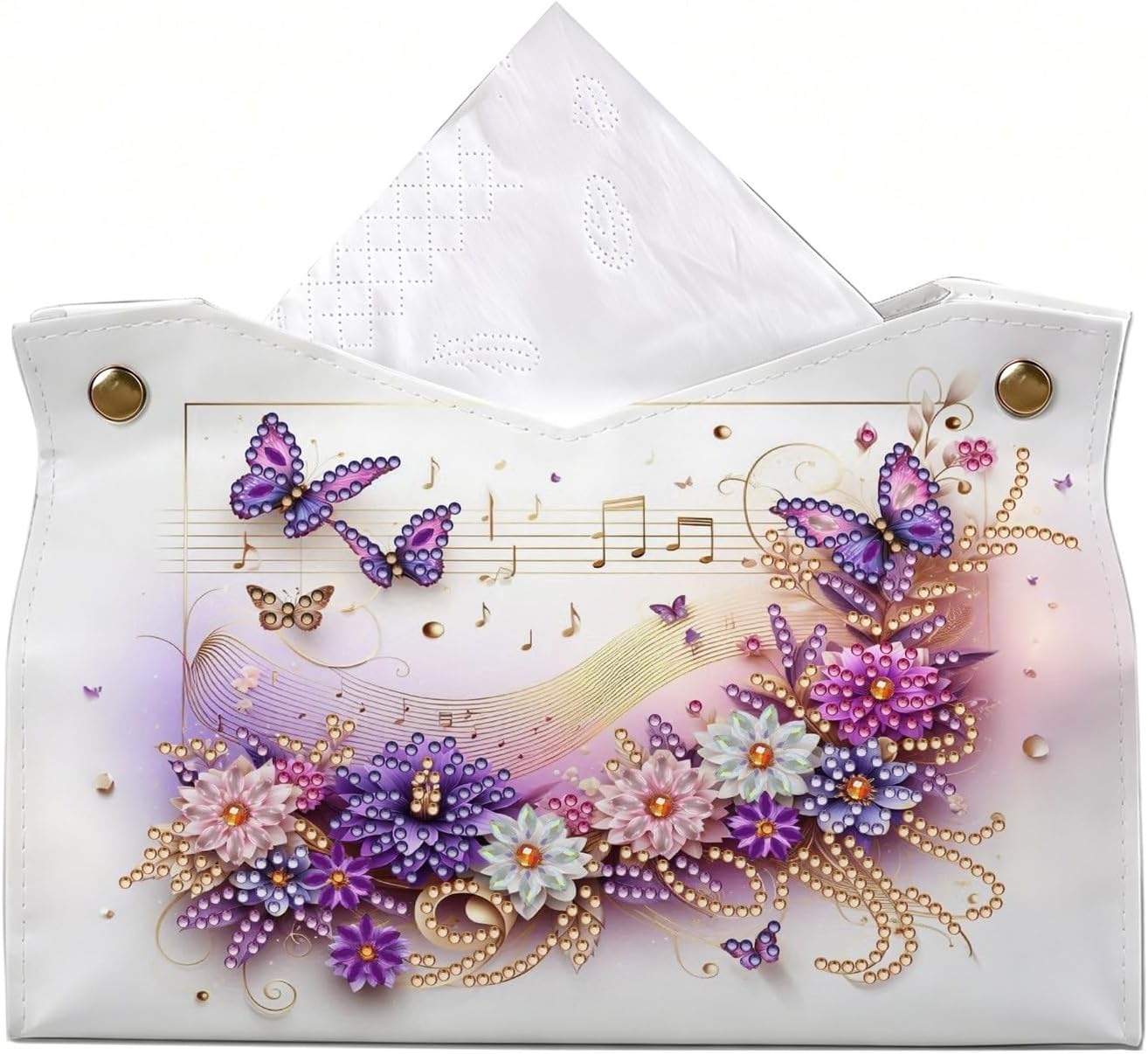 LQCrafK DIY Diamond Art Painting Tissue Box Cover PU Leather Holder for Home Living Room Car Vehicle Decor Unique Rhinestone Mosaic Craft Kit Organizer Case 24x13x16cm-Sheet Music