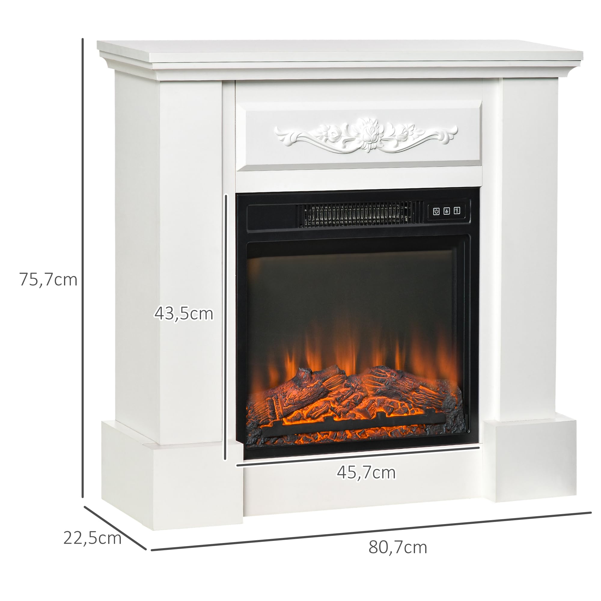 HOMCOM Chimenea Eléctrica 1800W Chimenea Decorativa con Marco Efecto de Llama Mando a Distancia Temporizador Protección contra Sobrecalentamiento para Sala 30 m² Blanco