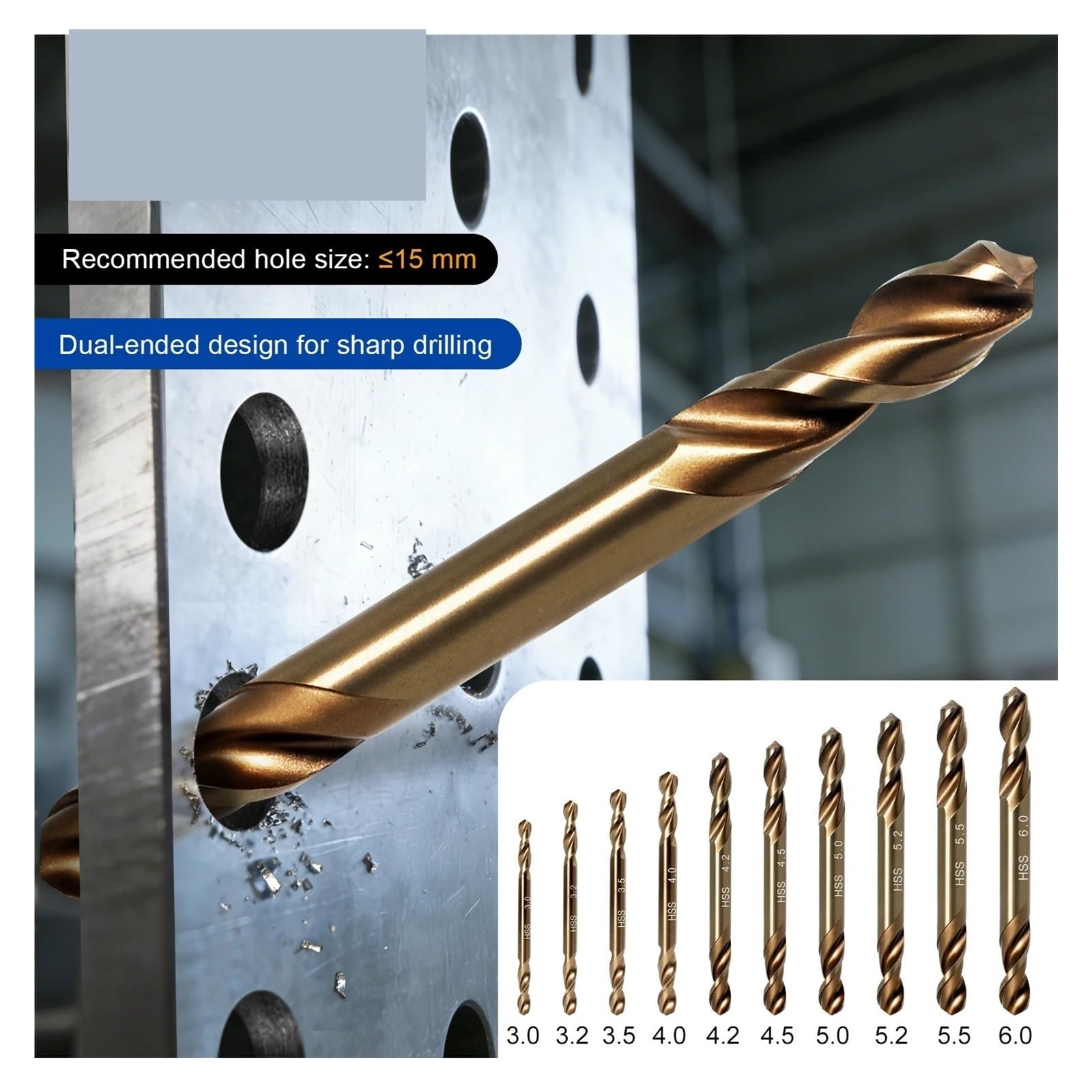 Punta elicoidale a doppia estremità rivestita in co M35 for foratura affilata in ghisa, acciaio inossidabile, metallo, legno Adatto per metalli e acciaio(6mm 10PCS)