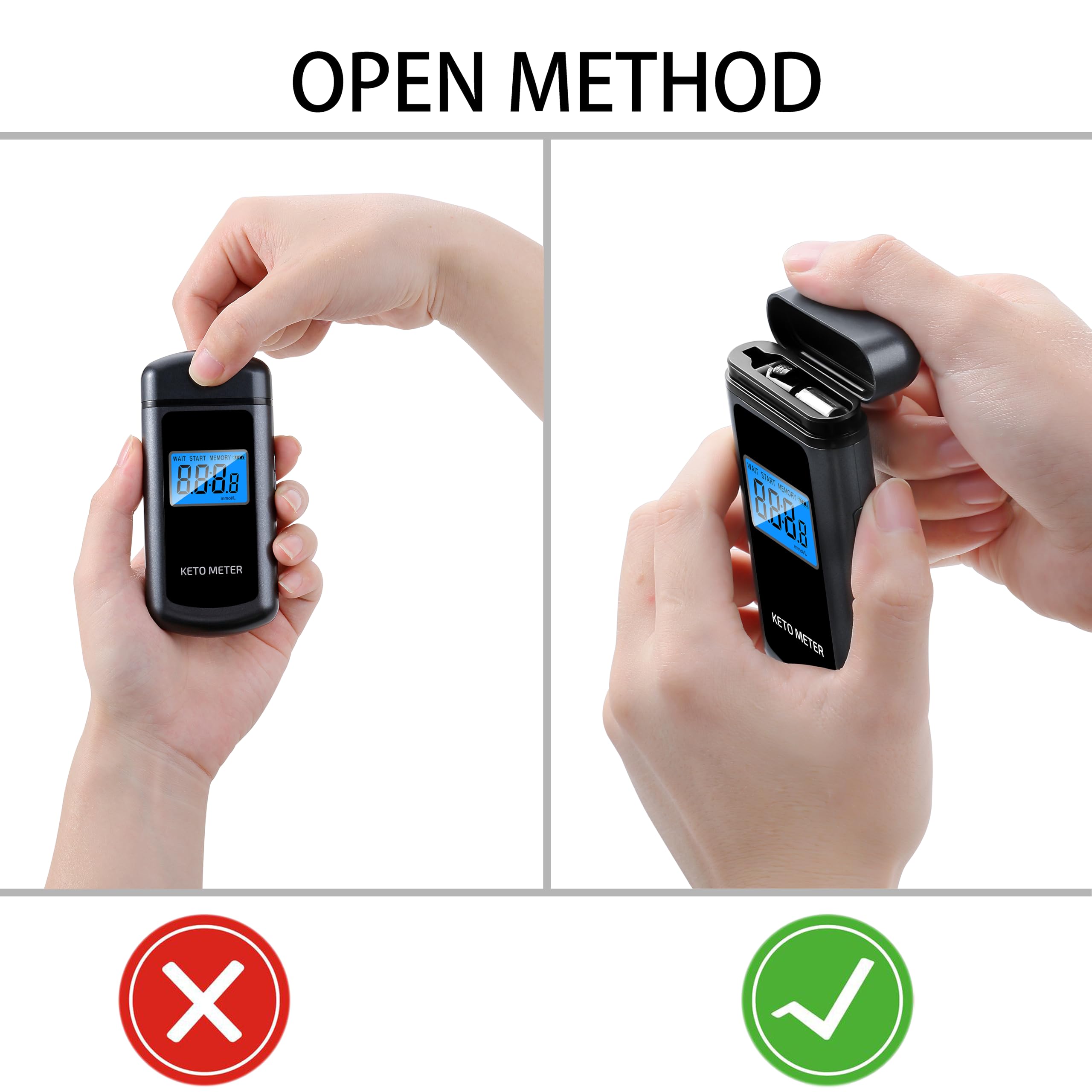 Misuratore di respiro chetone professionale per chetoni, misuratore di respiro portatile chetosi ricaricabile USB, con 10 bocchini intercambiabili per test di chetosi (nero)