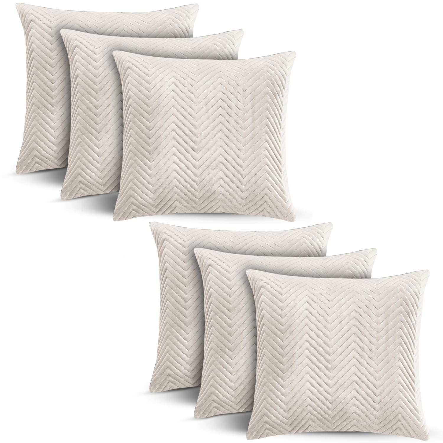 BedLooms Beige Velvet Cushion Covers 45x45 cm (Set of 6) – Soft Ultrasonic Stitch, Hidden Zipper, Decorative Throw Pillow Cases for Sofa, Couch & Living Room (18x18 Inch)