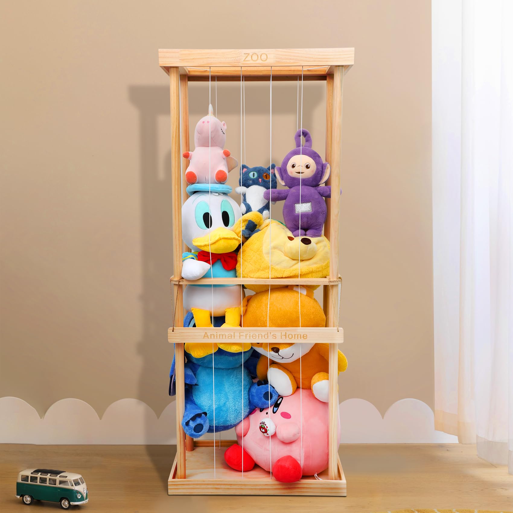 Upgrade Stuffed Animal Storage, Stuffed Animal Zoo Storage, Wooden Stuffed Animal Zoo with Enclosed Base, Large Stuffed Animal Cage, Gift for Playroom, Bedroom, Living Room
