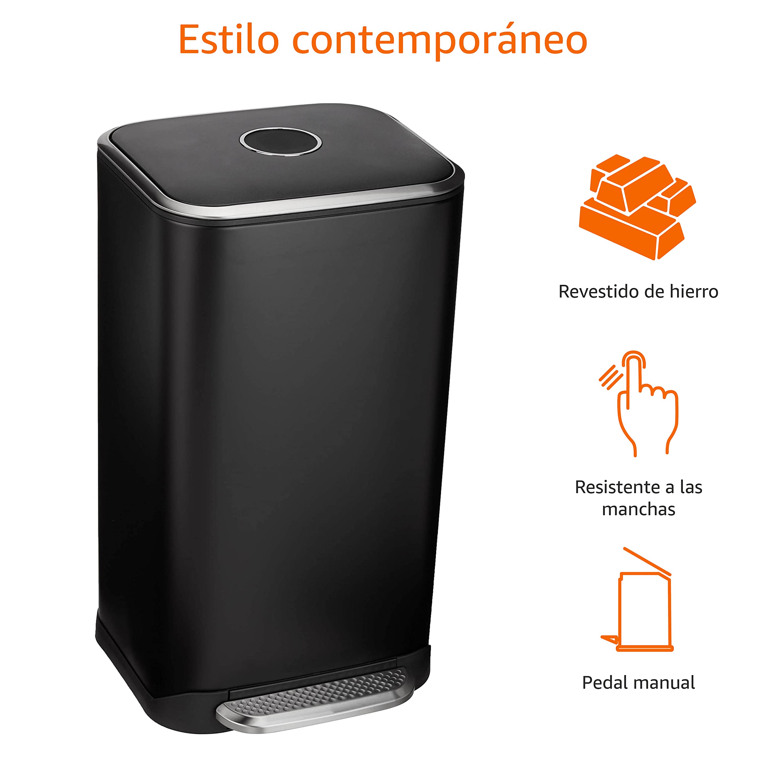 Amazon Basics Rectangular Papelera, 32 l, Negro