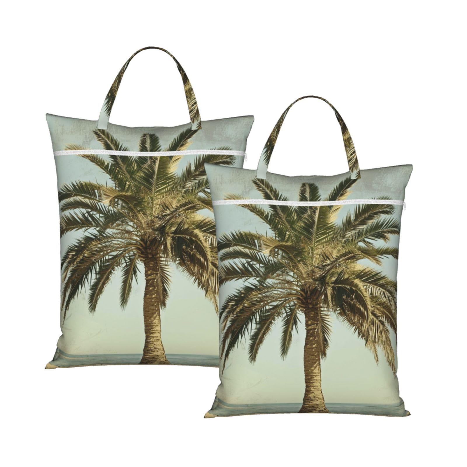 Large Travel Laundry Bags,Palm Tree Tropical Print with Handle Foldable Laundry Bag for Holidays Gym Swimming and Family Trips, 2Pcs
