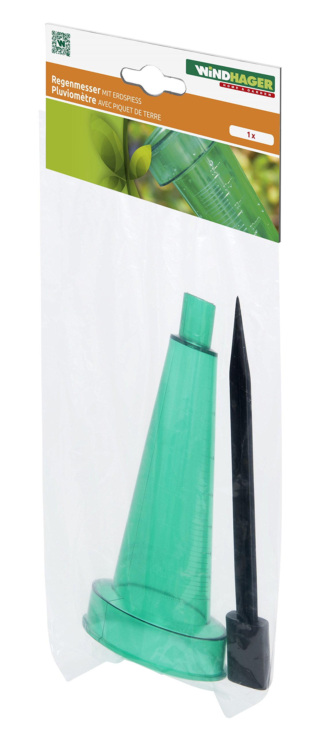 Windhager Deszczomierz, miernik opadów, łącznie z ostrzem do wbijania w ziemię, do dokładnego pomiaru wody deszczowej, 22 cm, 06244 cm, zielony