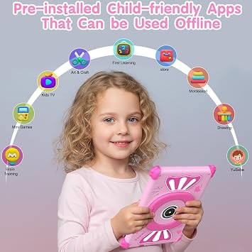 ascrecem Kids Tablets 7 Inch Android 15 Toddler Tablet for Kids with 2.4G+5G WiFi6 Penta Core 6GB RAM 32GB ROM Baby Tablet Dual Camera 128GB Expandable Parental Control Educational Games (Pink)
