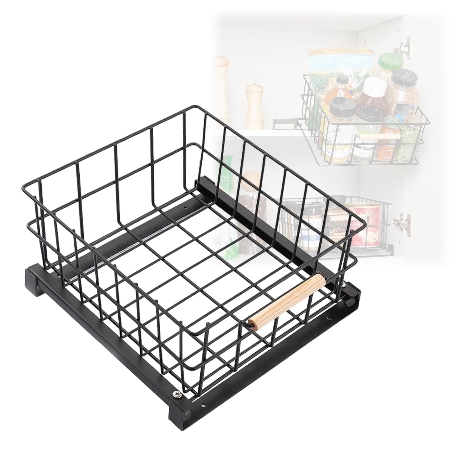 Nucelit Space Saving Pull Down Seasoning Rack Vertical Designs Tiered Shelves Spring Assisted Operations for Organized Seasoning Rack