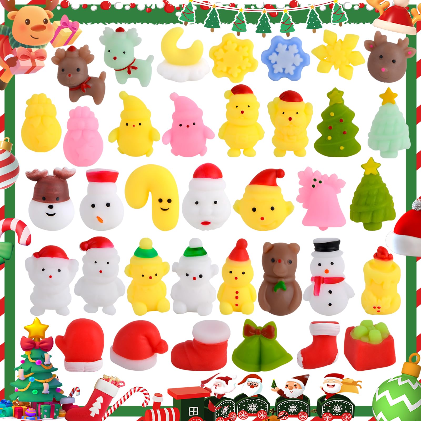 twoonto Christmas Squishy Pack, Soft Mochi Squishy Toys 36 Pack Moji Fidget Toys, Kawaii Squishies Weihnachts Partytüten Füller für Kinder Erwachsene, Partygeschenke