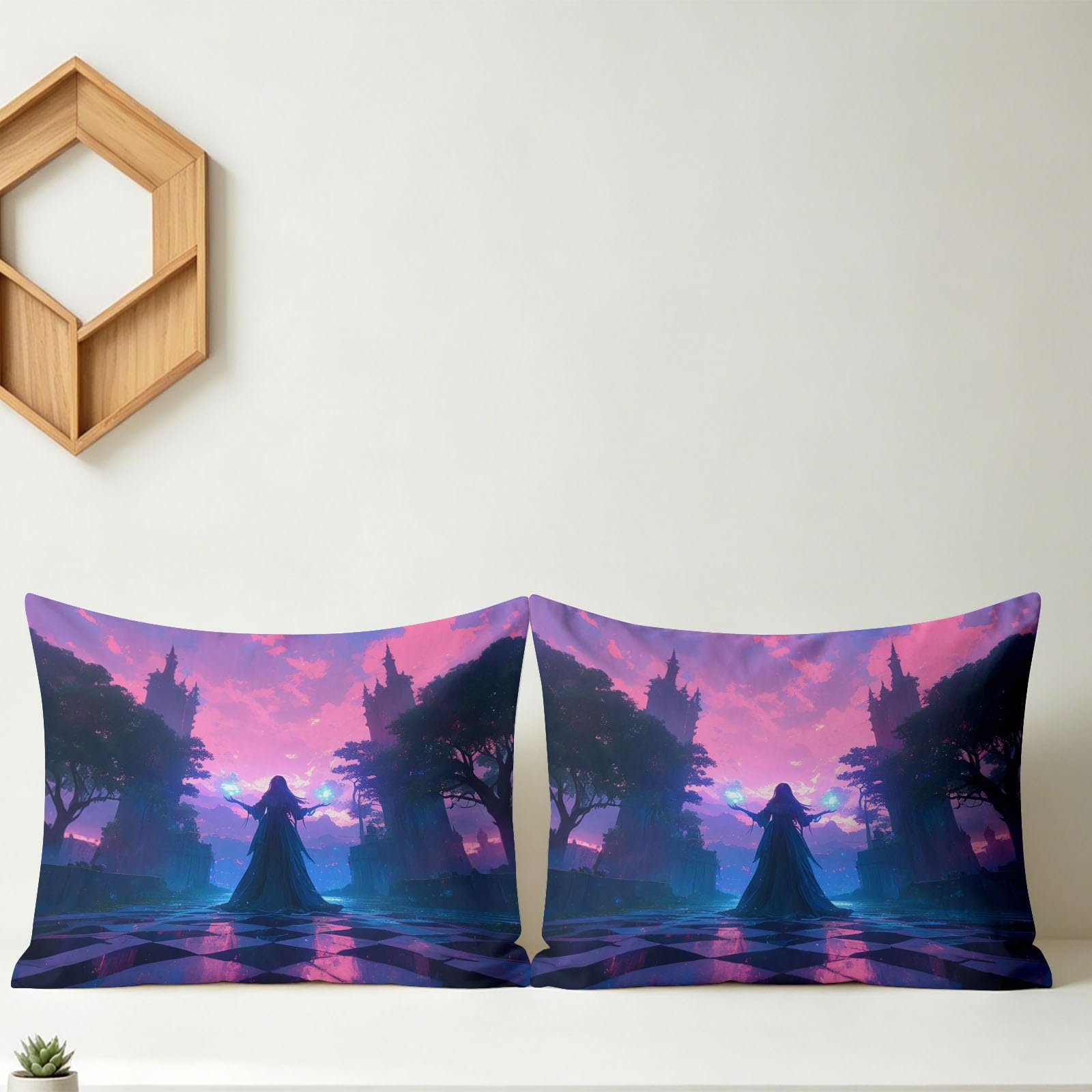 Piumino stampato 4 stagioni 240 x 260 cm fantasia Halloween magia castello set da letto 3 pezzi, microfibra ultra morbida e antiacari – design senza rivestimento con trapuntatura losanga, rosa