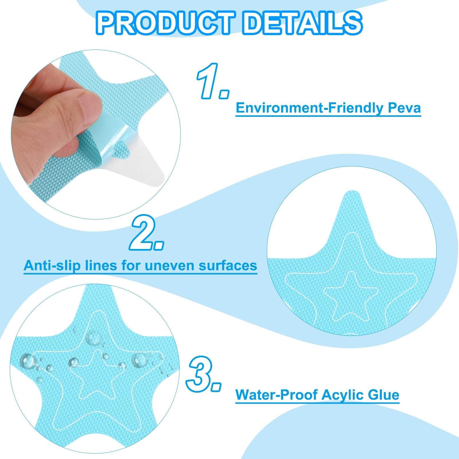 PATIKIL Adesivi Antiscivolo per Vasca da Bagno, 36 Pezzi Sticker Sicurezza Stella per Doccia Pavimento Antiscivolo con Adesivi E Raschietto per Vasca Doccia Pavimento Scale, Blu