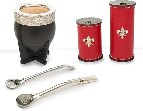 THEARG Mate Imperial Argentino Kit Taza Y Bombilla Set Calabaza Tea Mates Argentinos Yerba Alpaca Pajita Argentina Premium Cuero Hecho a Mano Bebida