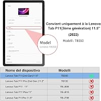SENGBIRCH Bluetooth Billentyűzetes Tok Lenovo Tab P11 2 Gen 11.5" Tablethez - Levehető AZERTY Francia Billentyűzet, Védőtok, Fekete 2