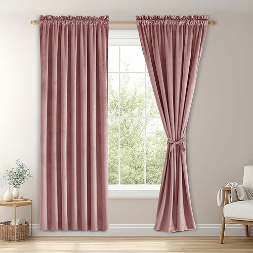 JIUZHEN Cortinas de terciopelo con aislamiento térmico de 72 pulgadas de largo, reducción de ruido, bolsillo para barra, cortinas de lujo para