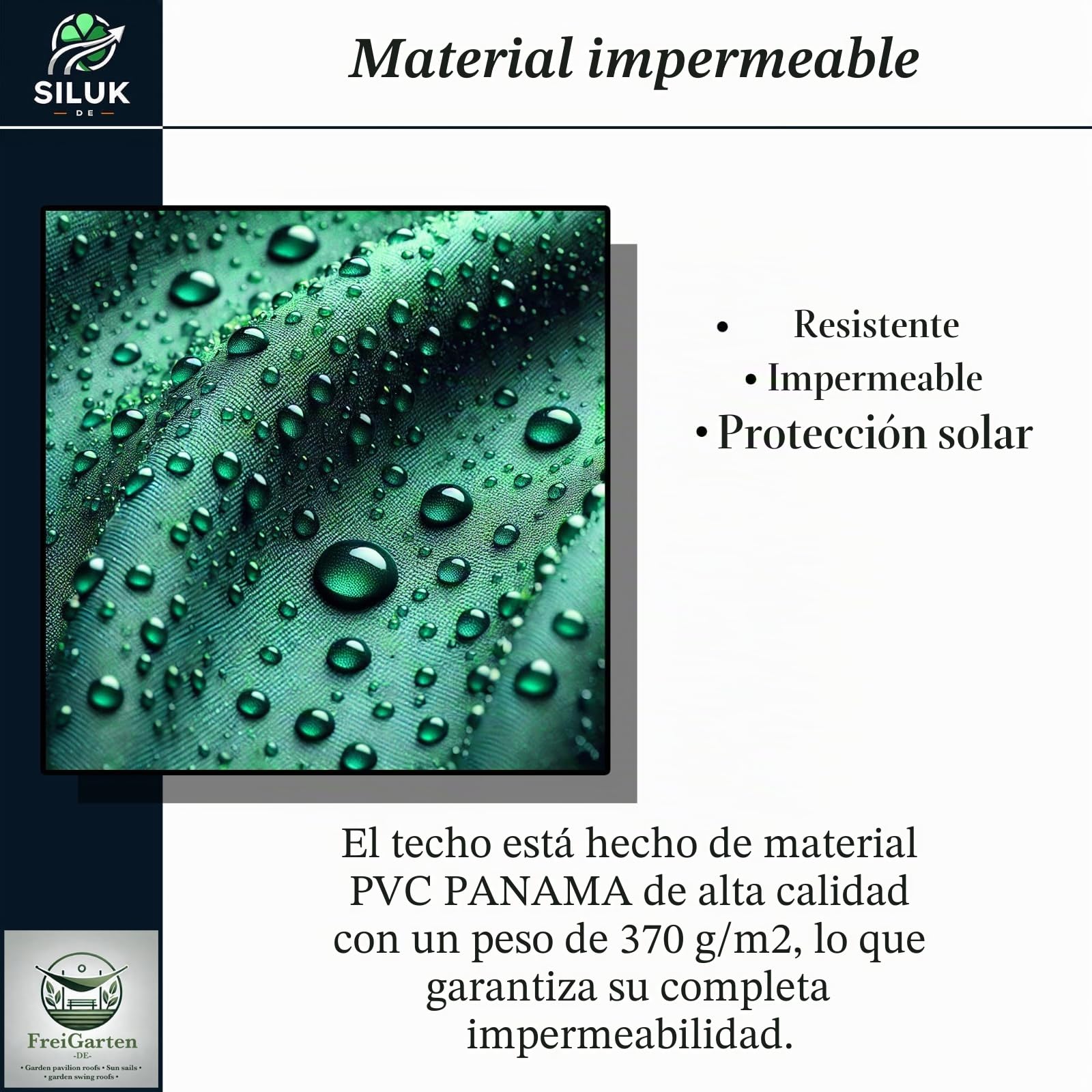 Techo de Repuesto para cenador de 3 x 3 m, Resistente al Agua. Material: PVC Suave de Panamá de 370 g/m², extrafuerte, Modelo 2 (Azul Marina) (Verde)