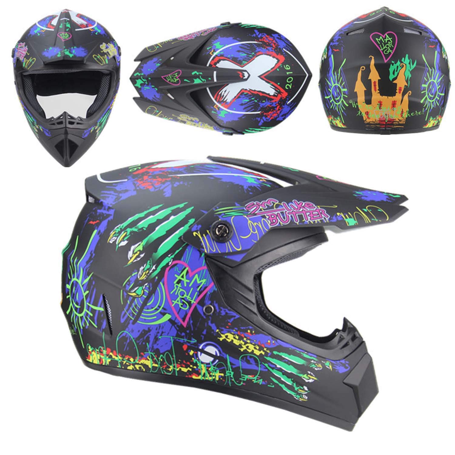 Casque de moto intégral pour jeunes, casque de moto tout-terrain MX ATV scooter pour hommes et femmes adultes, certification DOT (black,S)