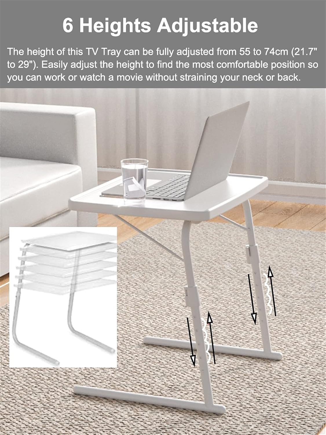 Desk, White Folding TV Tray Table Adjustable Laptop Table Suitable for Home Office Small Space, Sofa and Bed