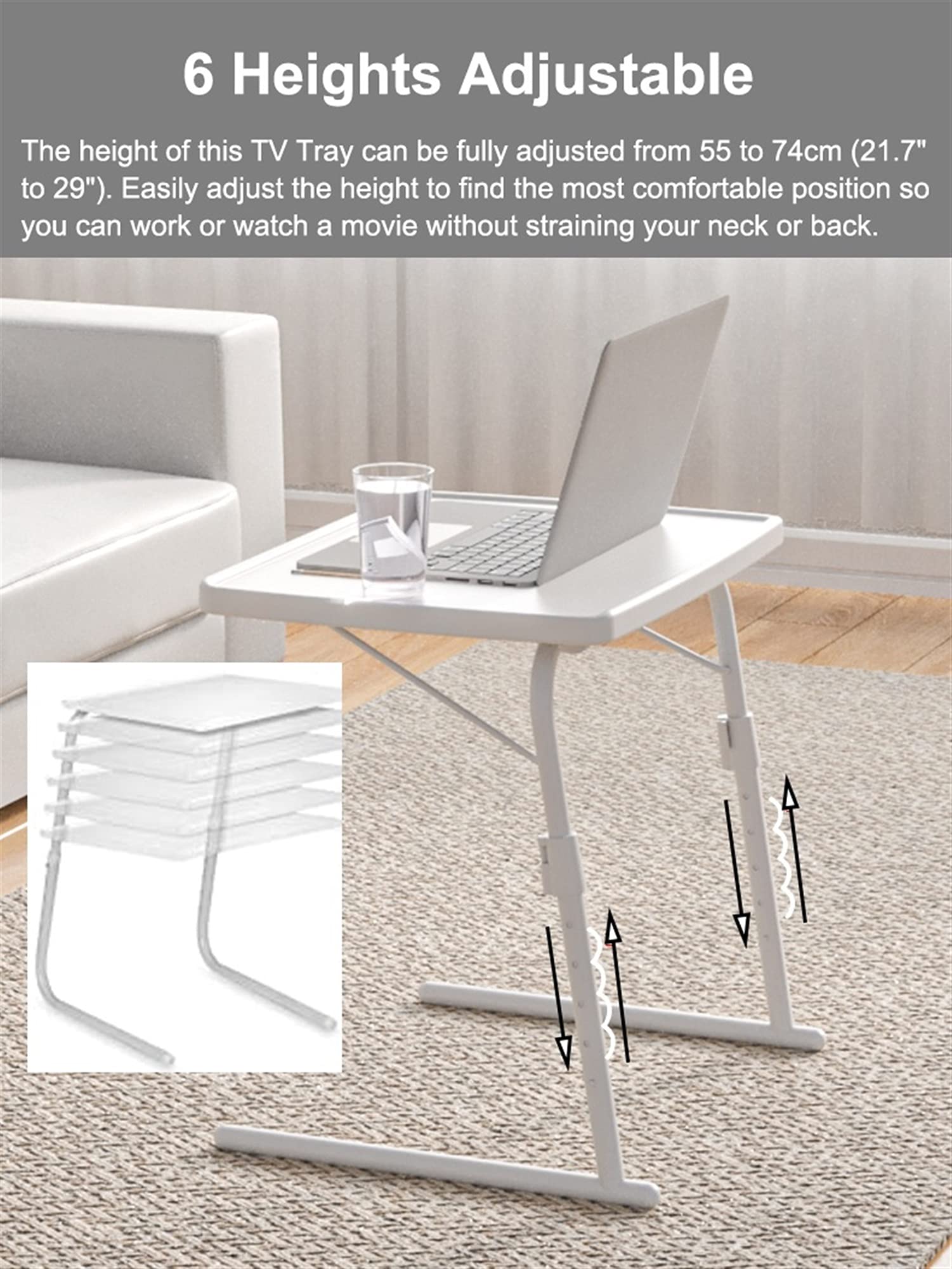Coveronics Klappbarer TV-Tisch: Verstellbar In Höhe & Neigung, Bis 20 Kg Belastbar – Ideal Für Couch, Bett Oder Homeoffice