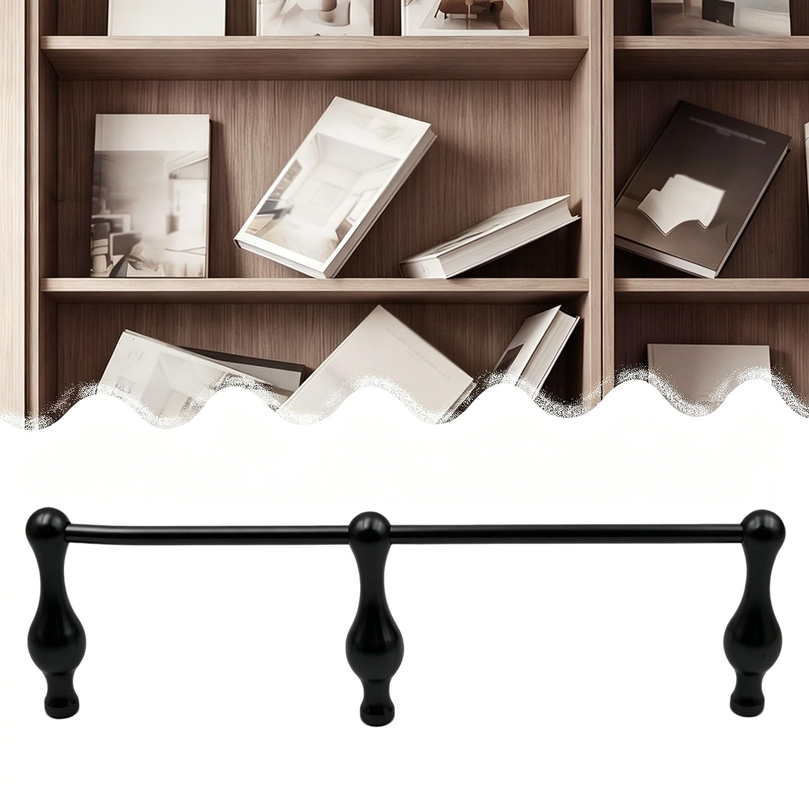 Anti-Fall Shelf Guard Railing for Bookshelf, Aluminum Gallery Rail Set with Small Upright, Floating Shelves Guardrail Round Rod for Cabinet(Black,14in/36cm)
