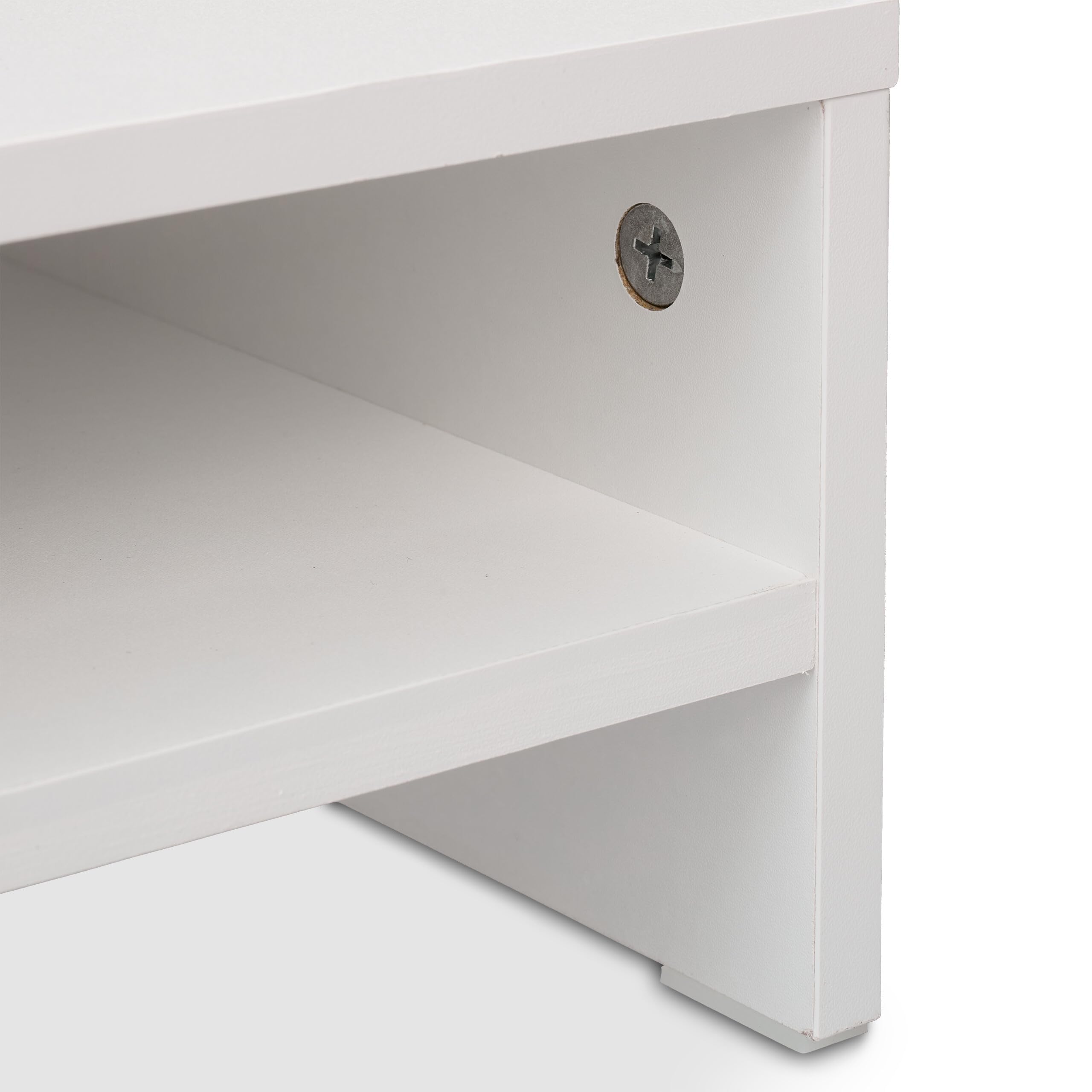 Relaxdays Supporto per Monitor, Rialzo Stand PC con Ripiano Portaoggett, 14x40x23,5 cm, Alzaschermo da Scrivania, Bianco