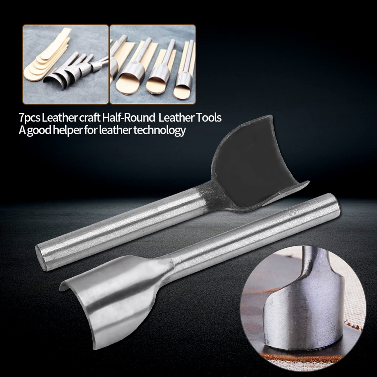QANYEGN 7 Pcs Leather Tools Craft Half Round Cutter Punch, Leather Half Rod Cutter, Leather Craft Cutting Tool, Size Range from 10mm to 40mm, for Strap Belt, Wallet and Bag